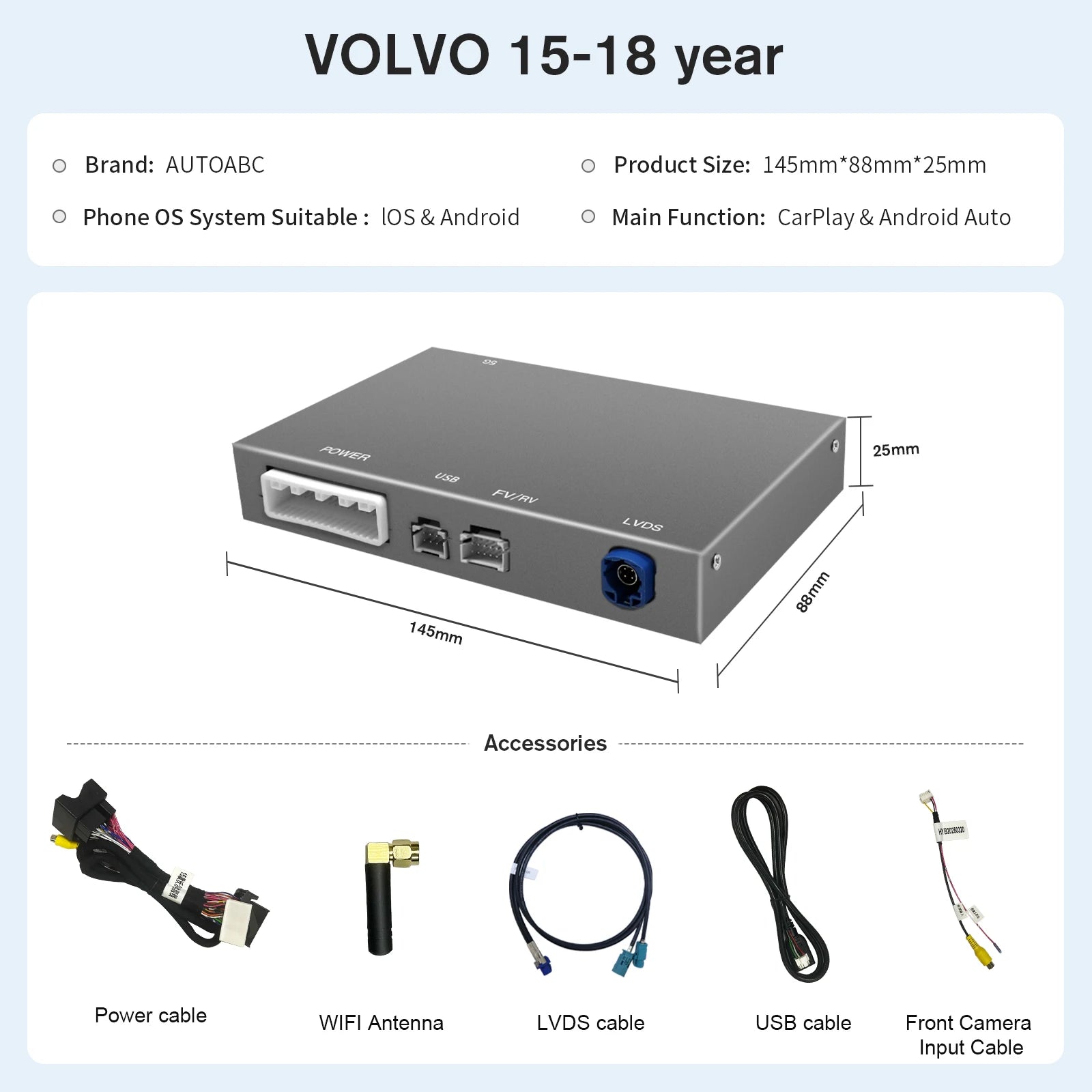 Wireless CarPlay Android Auto decoder box for Volvo xc60 s60l v60 v40 s60 with rear view c | AUTOKITSHOP
