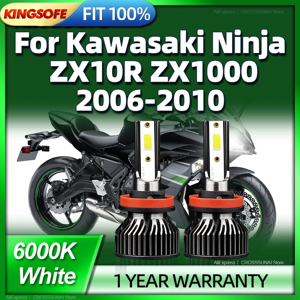 Motorcycle 120W LED Headlight H11 Bulbs 6000k COB Chip with Fan For Kawasaki Ninja ZX10R Z