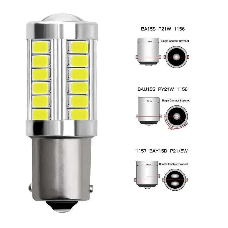 PY21W P21/5W 1156 Ba15s 1157 Bay15d For Car LED Bulbs Turn Signal Light 12V 33SMD 7000K Wh