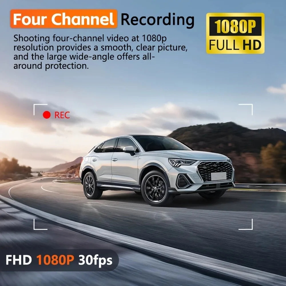 4Lens 360° Dash cam Voice 1080P Video Recorder Car DVR Recording camera Front left right Rear View Auto 4ch dashcam 24H Parking