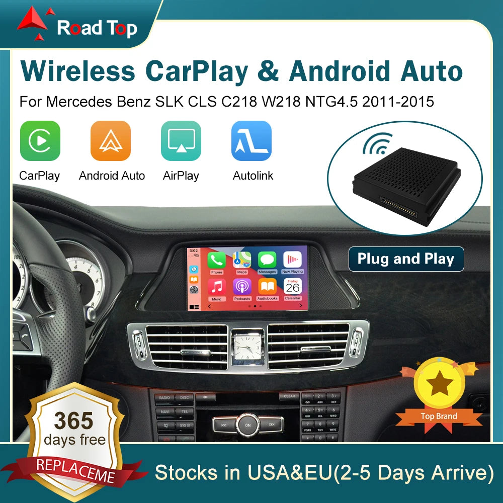 Wireless CarPlay AI Box for Mercedes Benz SLK CLS C218 W218 NTG 4.5, With Android Auto Mir