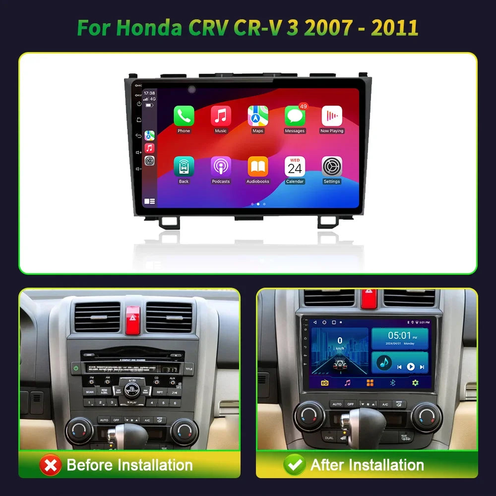 9 inch Car Radio Android 16 For Honda CRV CR-V 3 2007-2011 BT Carplay Multimedia Navigatio
