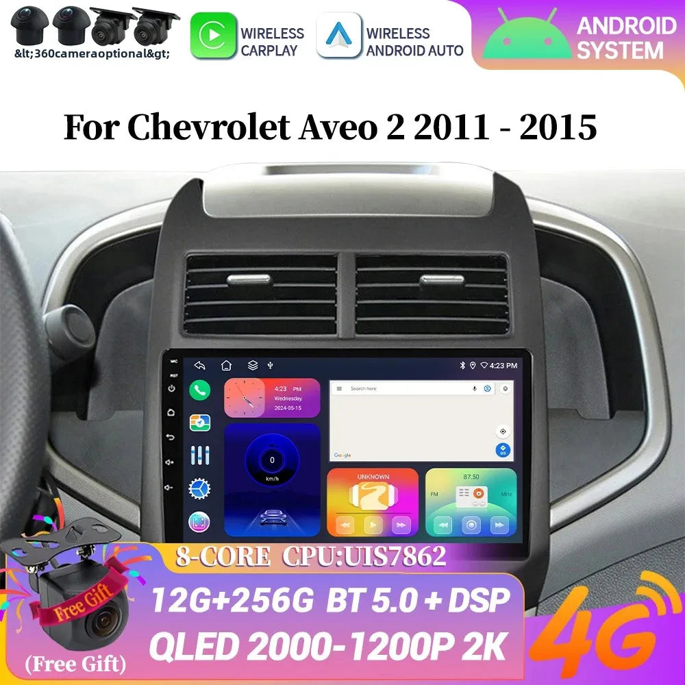 For Chevrolet Aveo 2 2011-2015 Android 14 Car Radio Multimedia Navigation 4G GPS Wireless