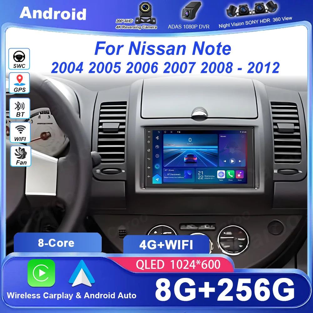 Android 16 Auto Car Radio For Nissan Note 2004 2005 2006 2007 2008 - 2012 Carplay Multimed