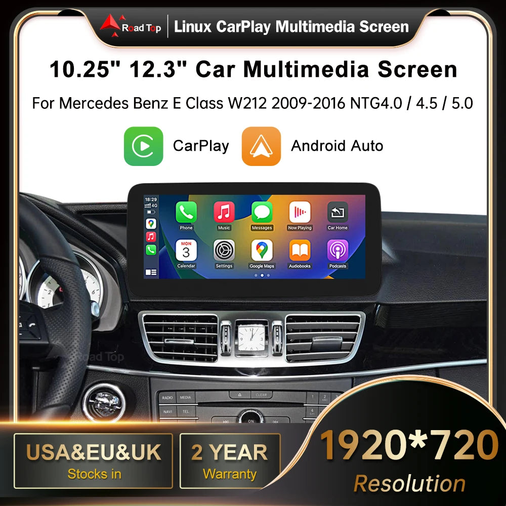 10.25' 12.3' RoadTop Wireless CarPlay Android Auto Multimedia Display Screen for Mercedes-