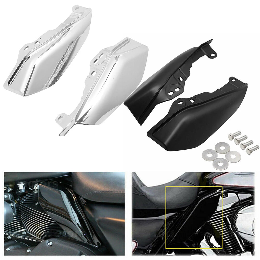 Motorcycle Black/Chrome Mid-Frame Air Heat Deflector Fairing For Harley Touring Electra Glide St - Automotive LED Light