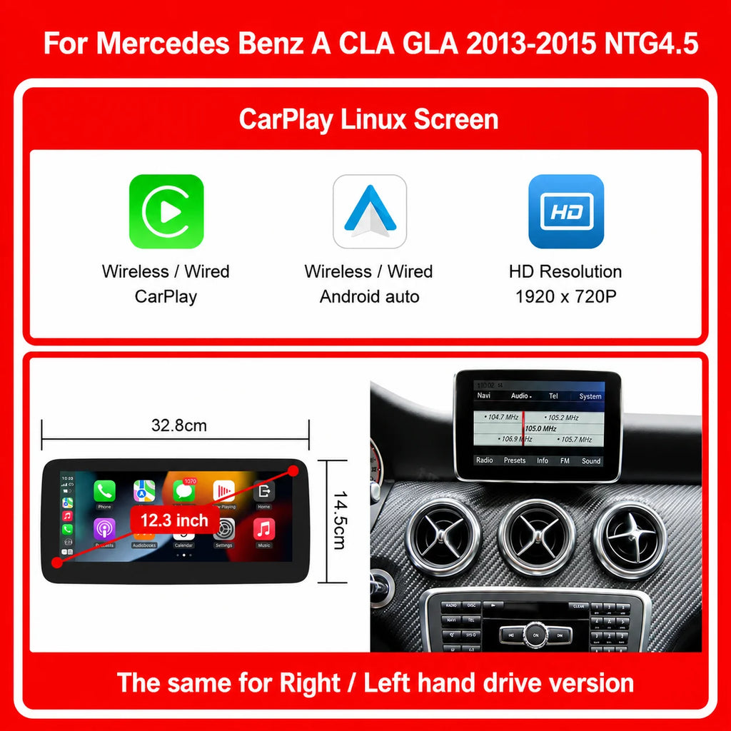 Wireless CarPlay Android Auto 12.3 Touch screen Multimedia Radio for Mercedes-Benz A W176  | AUTOKITSHOP