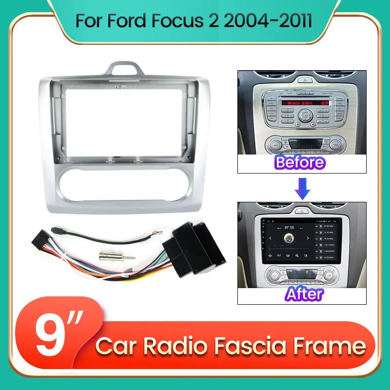 9inch Car Radio Frame Cable Dash Mount Kit for Ford Focus 2 2004-2011 Bezel Faceplate Andr | AUTOKITSHOP