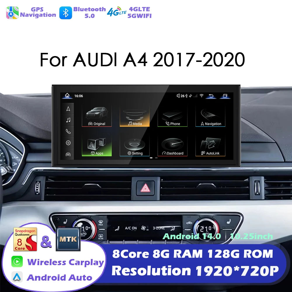 Android 14 Radio For Audi A4 2017 2018 2019 - 2020 Car Multimedia Player Navigation GPS St