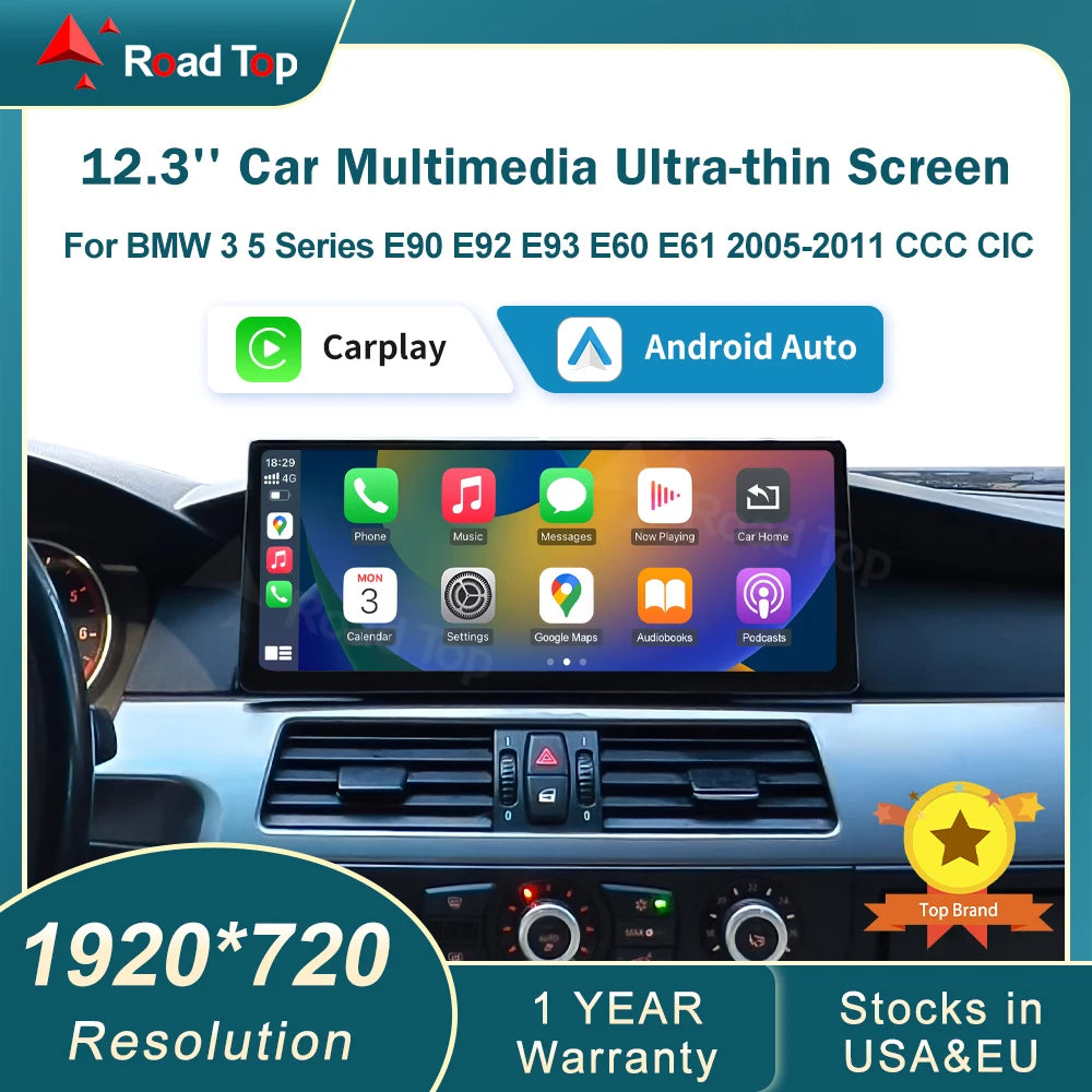 CN RoadTop 12.3 Wireless CarPlay Linux Screen For BMW Series 3 5 E60 E61 E90 E91 E92 E93 C
