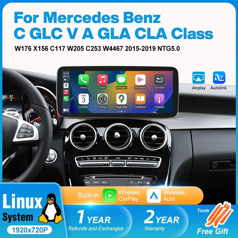 Linux Car Radio Carplay Touch Screen For Mercedes Benz C GLC V A GLA CLA Class W176 X156 C