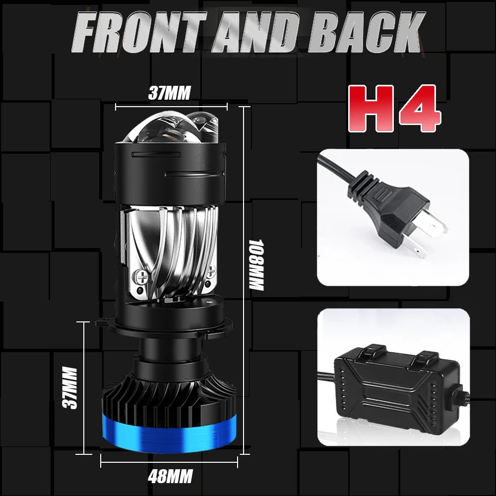 H4 Mini Bi LED Projector Lens Headlight Bulbs Canbus Motorbike Turbo Lamps High Beam Low B