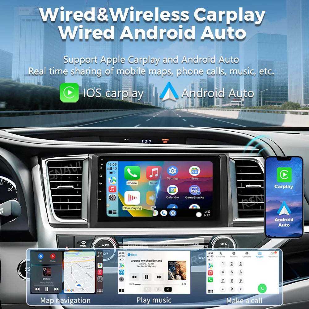 Android 16 For Toyota Highlander 3 Kluger 2013 - 2018 2K QLED Android Car Radio Multimedia