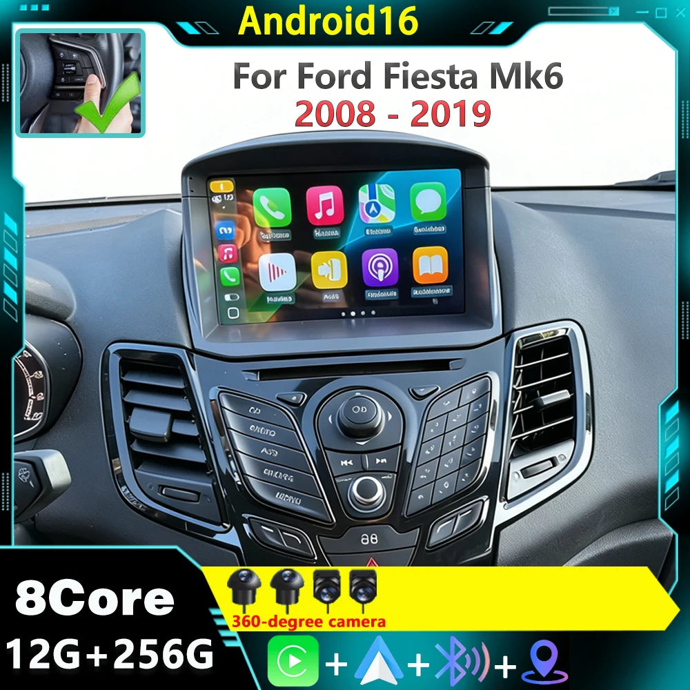 Android 16 Car Radio For Ford Fiesta MK6 MK7 2008 - 2019 GPS Navigation Android Auto Carpl
