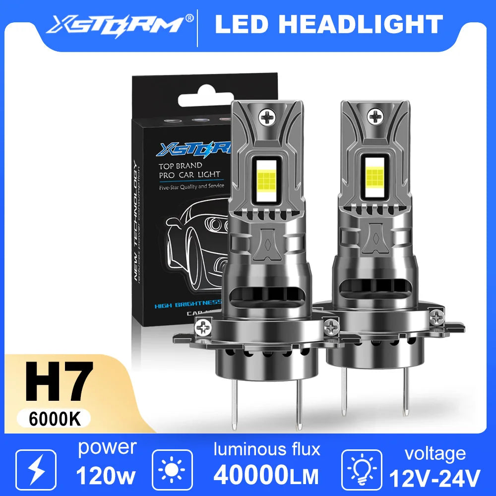 XSTORM H7 LED Headlight Bulbs H4 H11 9005 9006 LED Lights 120W 40000LM Car Turbo Lamps Wit