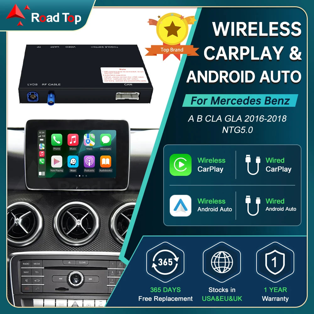 RoadTop Wireless CarPlay for Mercedes Benz A-Class W176 B-Class W246 GLA CLA 2016-2018 wit