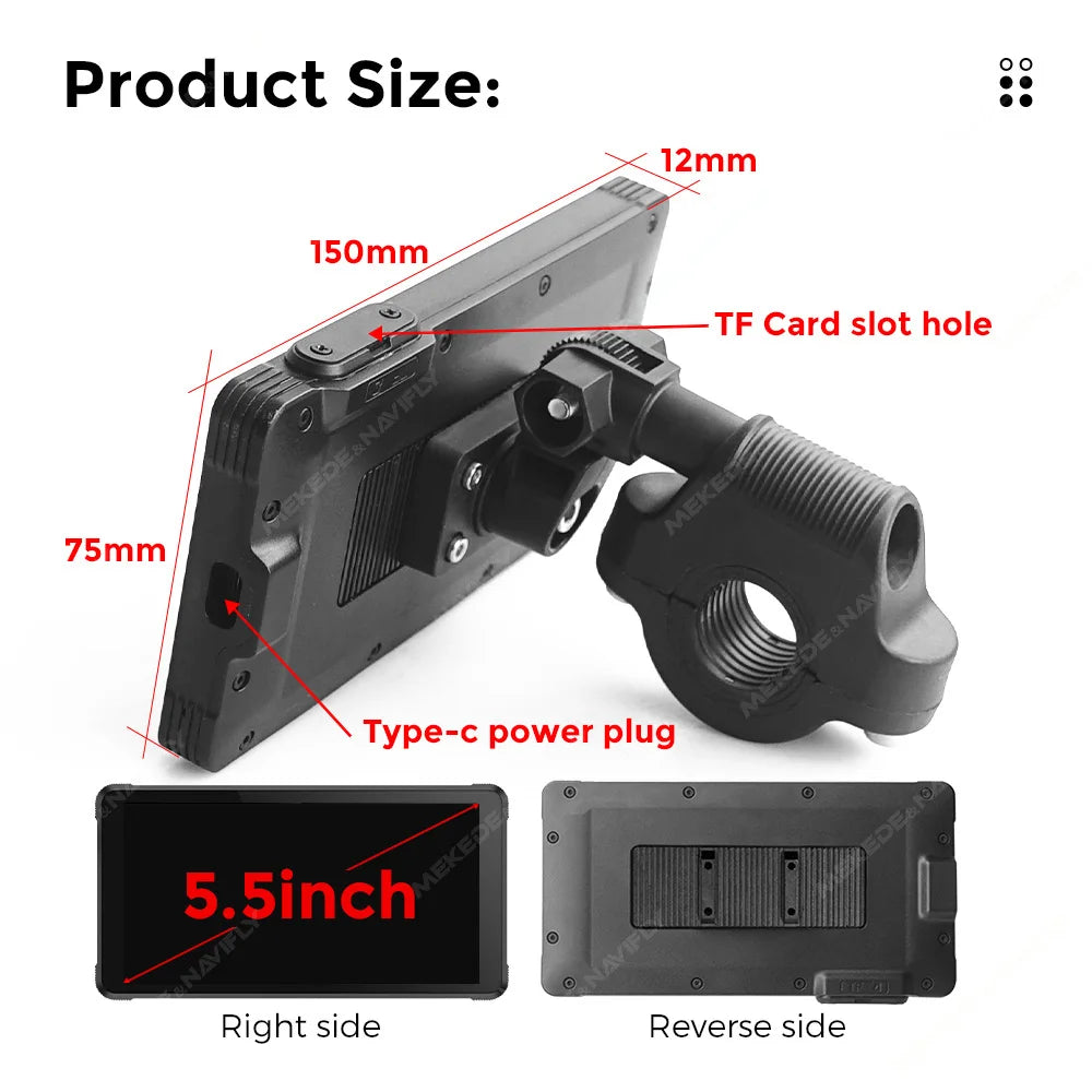 5.5 Inch Portable Motorcycle LCD IPX7 Waterproof For Wireless Carplay Android Auto Moto On