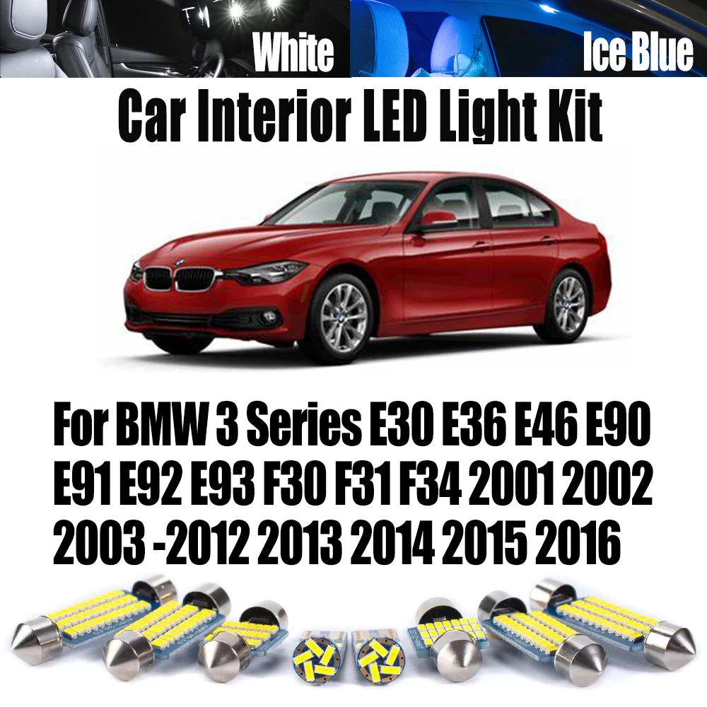 LED Interior Light Kit for BMW 3 Series E30 E36 E46 E90 E91 E92 E93 F30 F31 F34 2003 -2016 - Canbus Dome Map Door Tru...