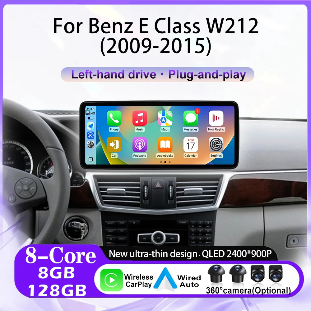 12.3 lnch Android 16 For Mercedes Benz E Class W212 2009-2015 LHD Car DSP QLED Carplay Mon