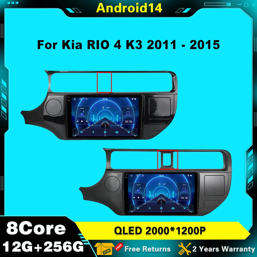 Android 15 Carplay Auto For Kia RIO 4 K3 2011 2012 2013 - 2017 Car Radio Multimedia Video