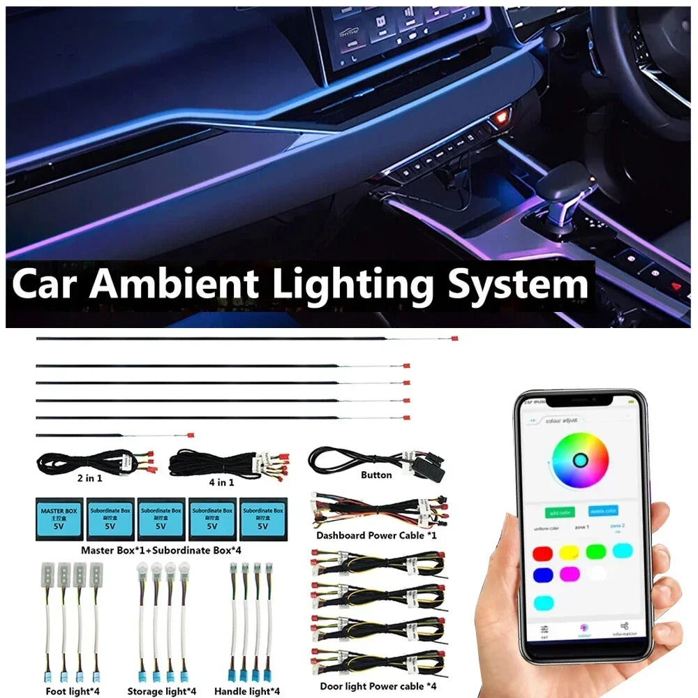 Ambient Light For Car Interior Breathe Dashboard Door Decoration LED Strip Lights Neon App