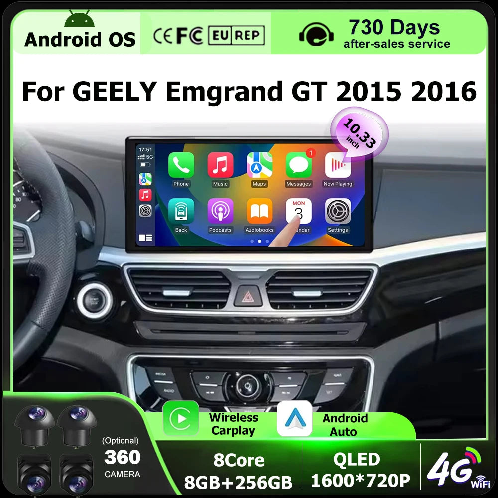 Android 16 Auto For GEELY Emgrand GT 2015 2016 Car Radio Multimedia Video Player Navigatio