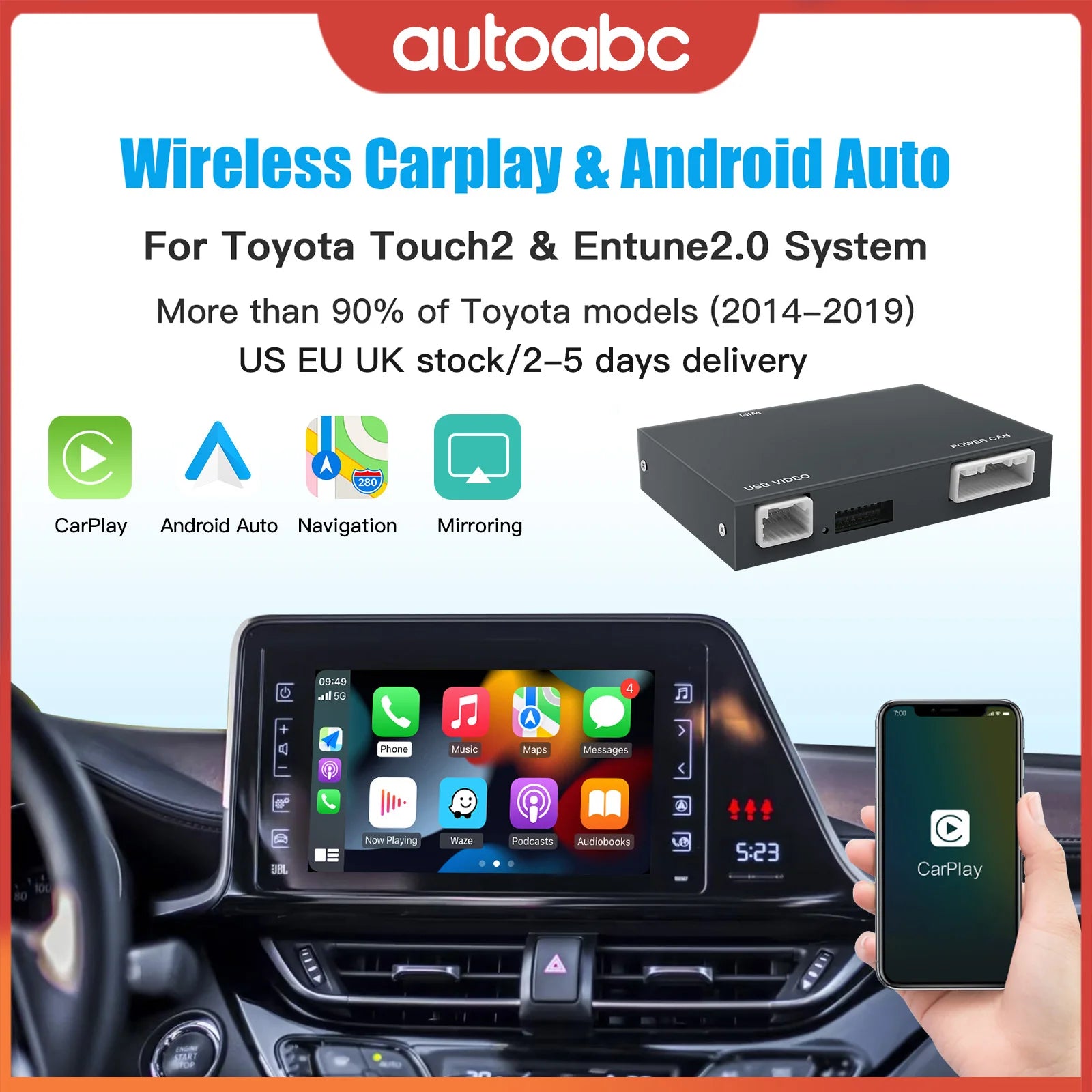 AUTOABC Wireless Carplay Android Auto for TOYOTA Touch2 Entune2.0 Highlander Tundra Sienna | AUTOKITSHOP