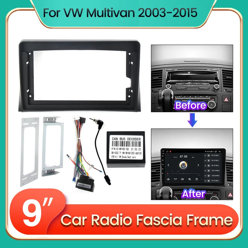 9" Car Radio Fascia Frame Adaptor for Volkswagen VW Transporter T5 Caravelle Multivan 2008 | AUTOKITSHOP