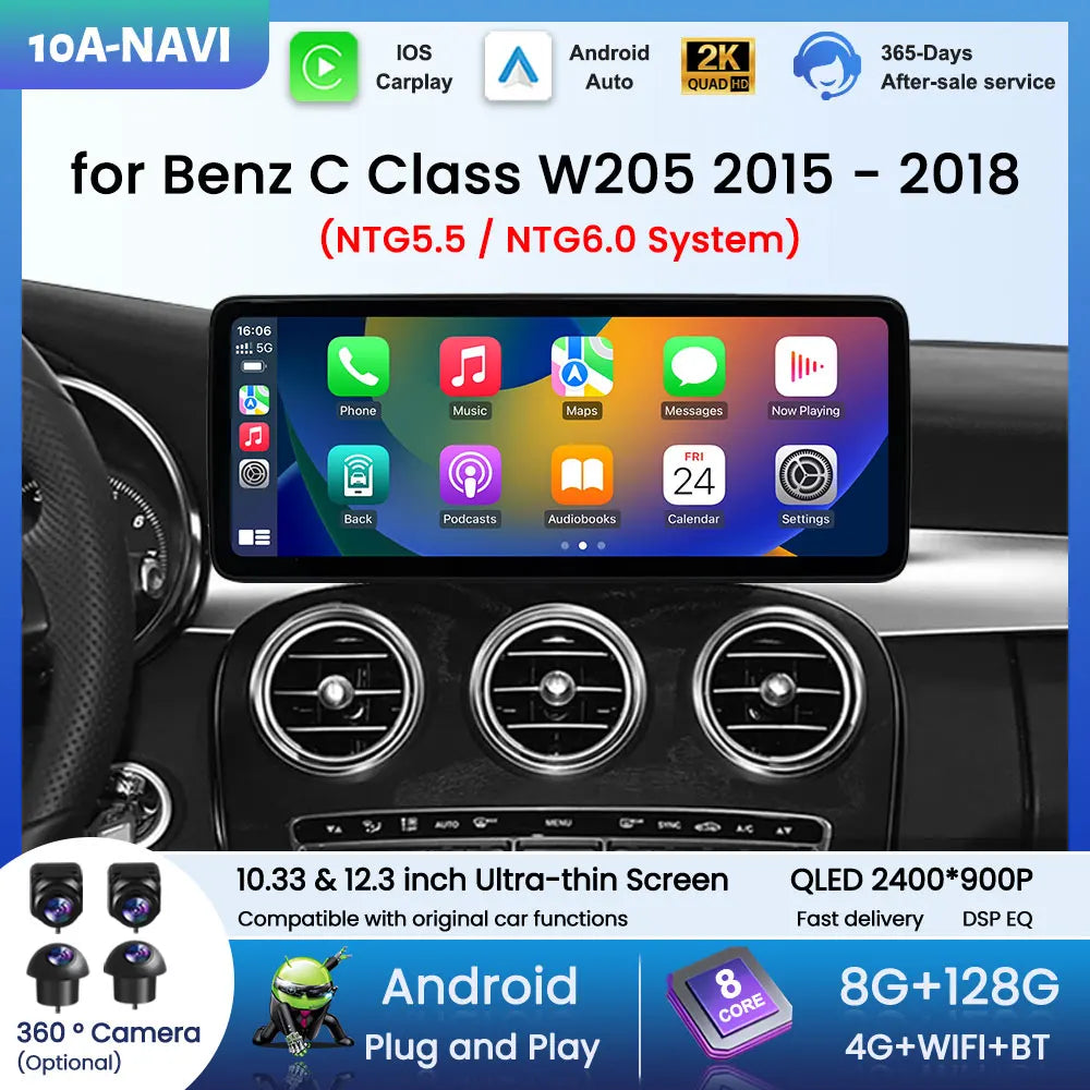 Android OS GPS Navigation BT WiFi for BENZ C Class W205 GLC 2015 - 2018 Car Video Audio Mu