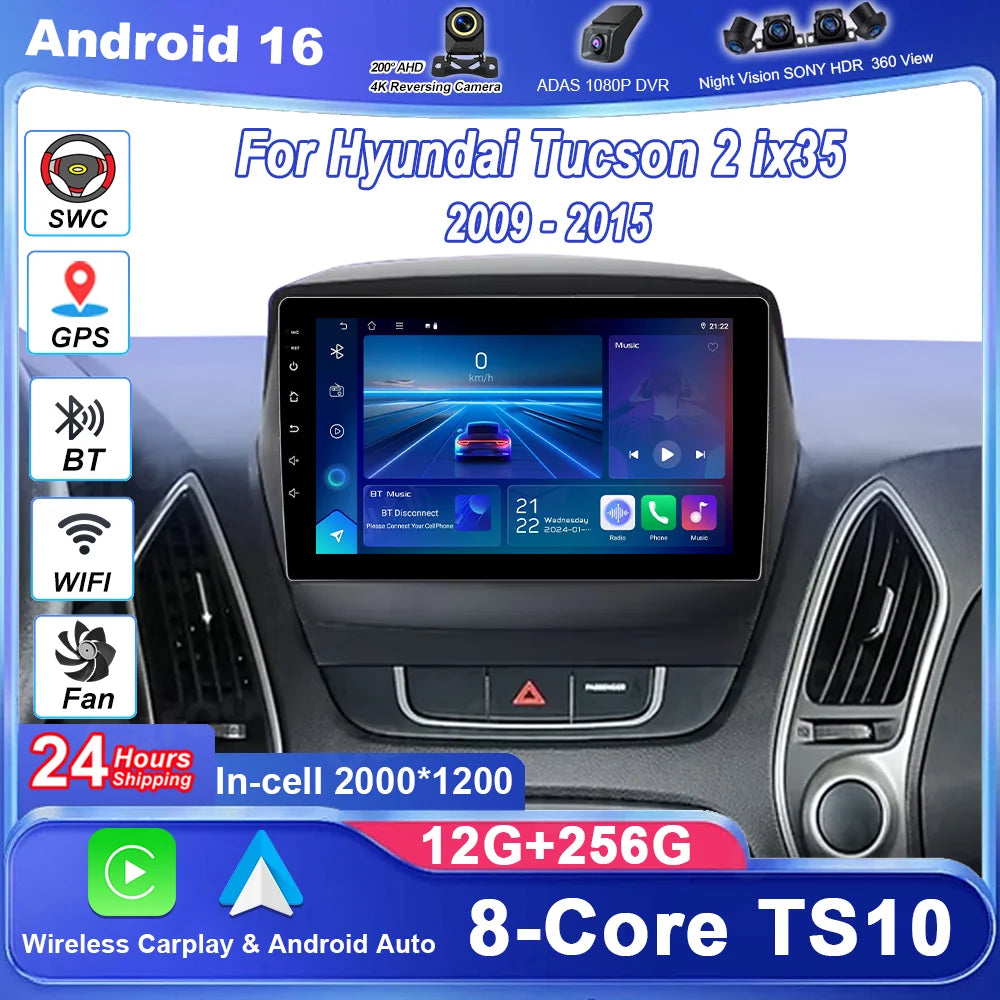 Carplay Android Car Radio Stereo For Hyundai Tucson 2 ix35 2009-2015 Auto Multimidia Video