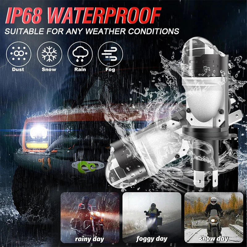 H4 LED Headlight Bulb Mini Bi Led Projector Canbus Super Bright 6000K Turbo Fan Car light