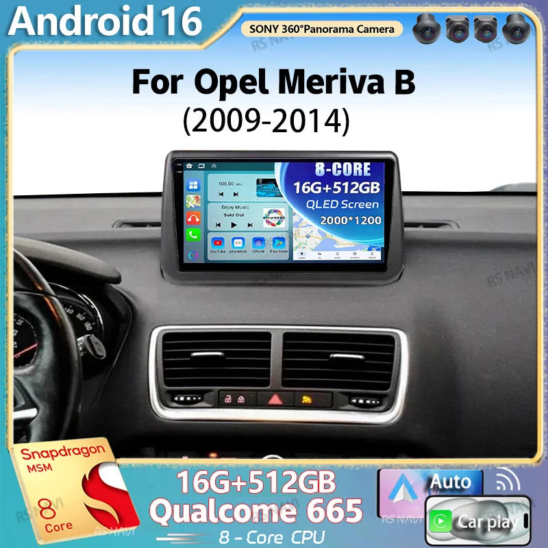 Android 16 For Opel Meriva B 2009 - 2014 2K QLED Stereo Car Radio Multimedia Video Player
