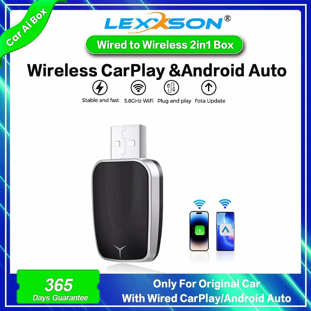 2025 New Wireless Android Auto Adapter Wired to Wireless Carplay Smart Box USB Plug and Pl | AUTOKITSHOP