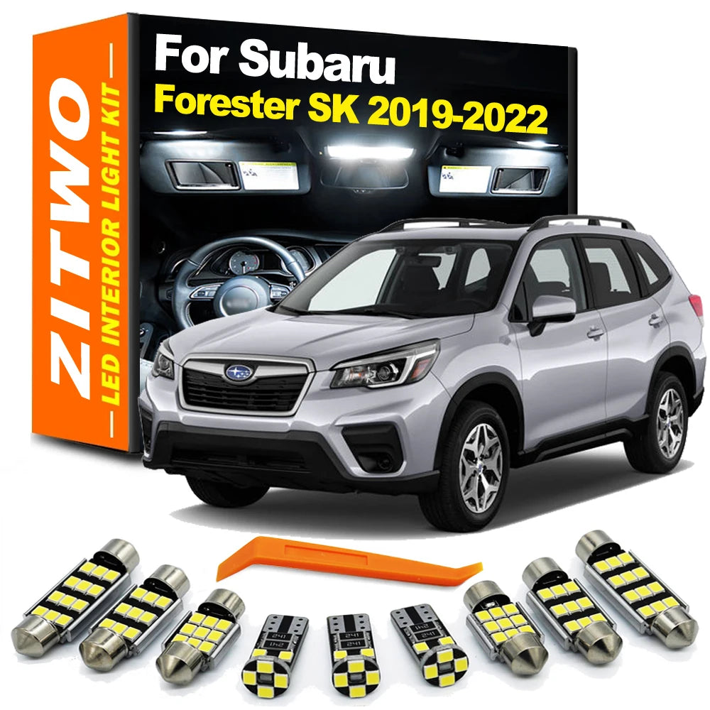ZITWO 10Pcs For Subaru Forester SK 2019 2020 2021 LED Interior Light Sun Visor Luggage Map Dome Courtesy Bulb Kit Accessories