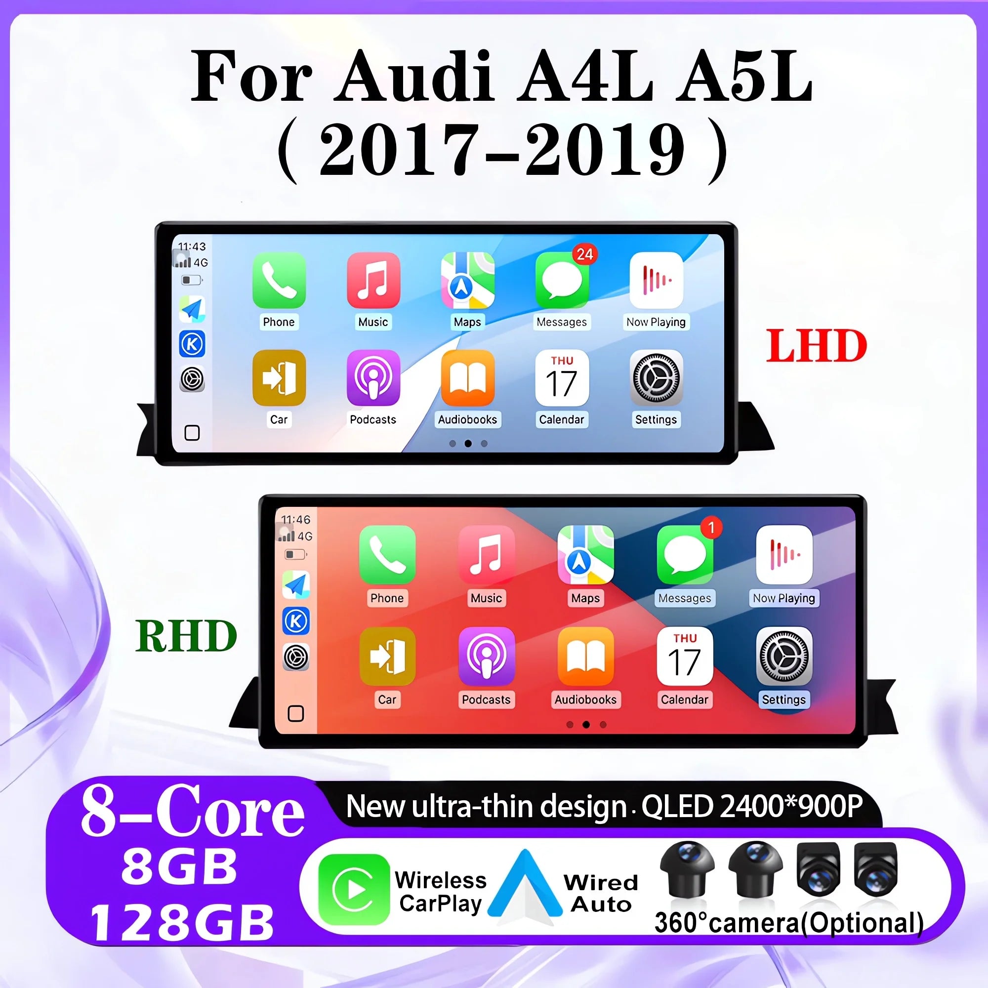 Android 16 For Audi A4L A5L 2017-2019 RHD/LHD Car Radio Stereo Multimedia Player GPS Navig