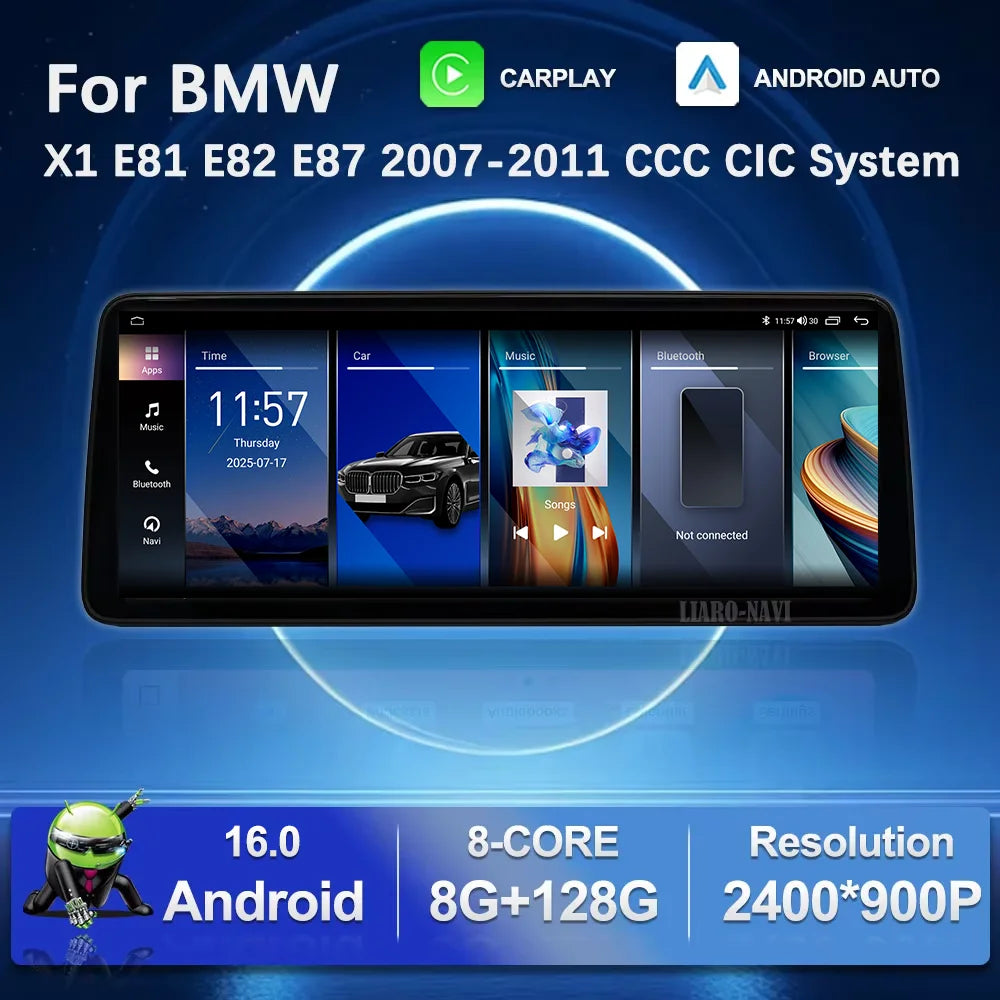 Carplay Android 16 for BMW X1 E81 E82 E87 2007 - 2011 CCC CIC System Navi GPS Car Video Mu