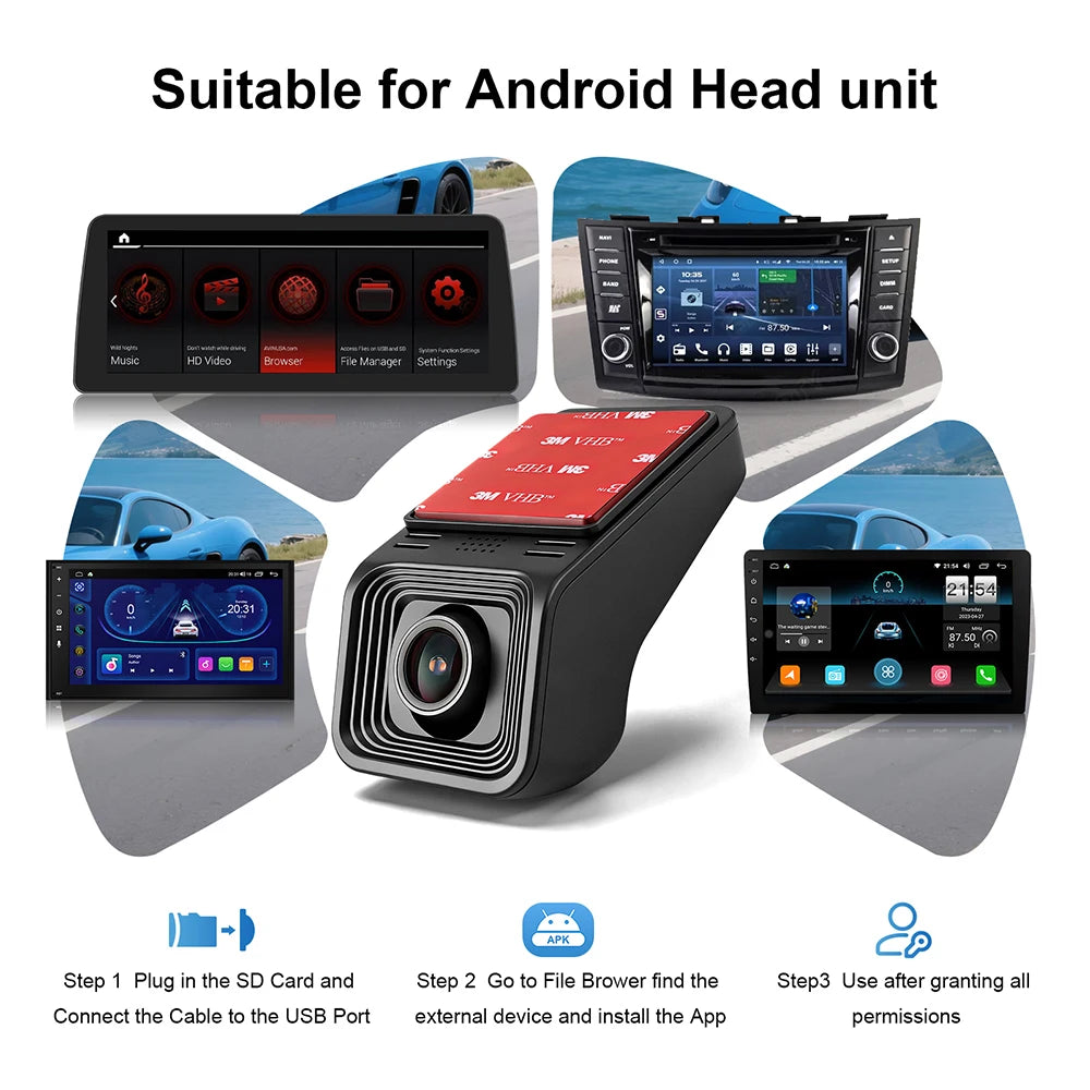 USB Front Dash Camera Universal Car DVR for Android System with ADAS plug in the SD Card | AUTOKITSHOP