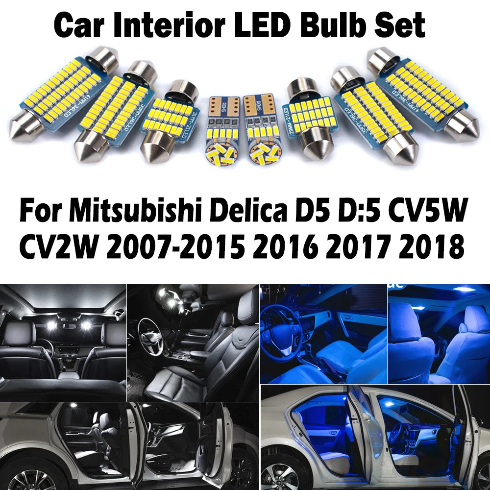 12-Piece LED Interior Light Kit for Mitsubishi Delica D5 D:5 CV5W CV2W 2007-2015 - Canbus Dome Map Door Trunk Bulbs |...