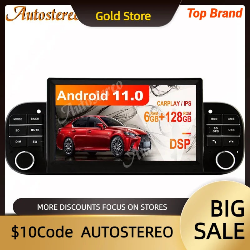 Auto Stereo Android 13 Carplay For Fiat Panda 2013-2020 Car GPS Navigation Multimedia Play