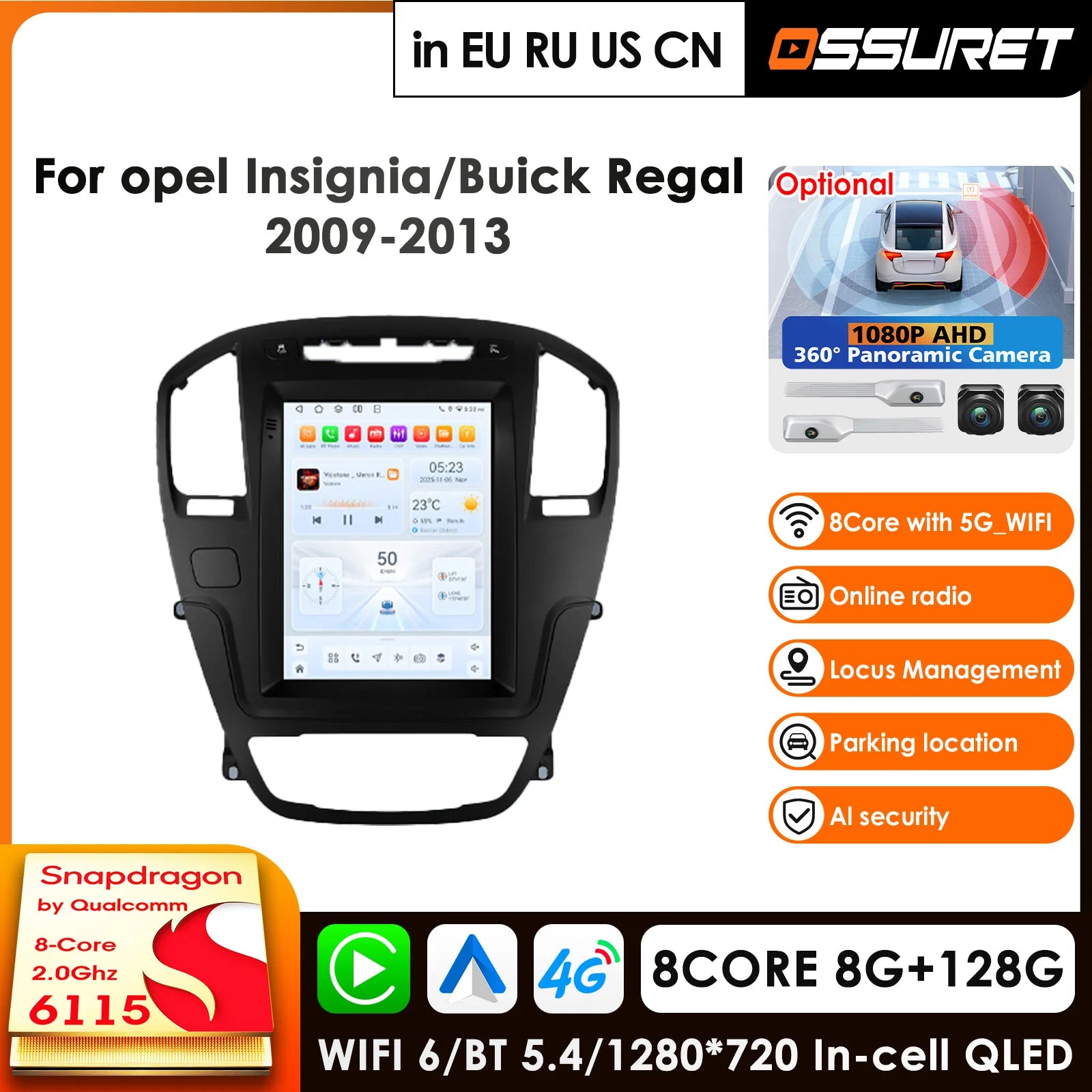 9.7" Car Radio GPS for Opel Insignia Buick Regal 2008-2013 Android Auto CarPlay Head Unit WIFI AI 8-Core