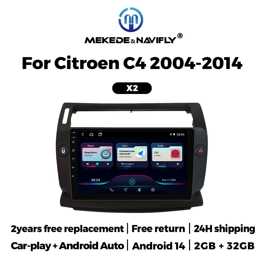 For Citroen C4 C-Triomphe Quatre 2004 - 2014 Android 14 Carplay Car Radio Multimedia Playe | AUTOKITSHOP
