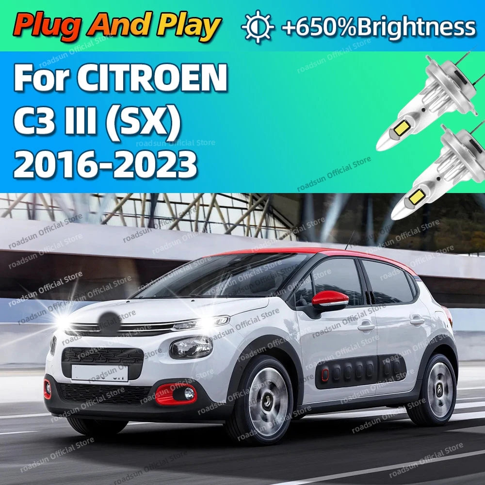 2/4Pcs LED Bulb 1:1 Mini Size Head Lamp Wireless Headlight For CITROEN C3 III SX 2016 2017