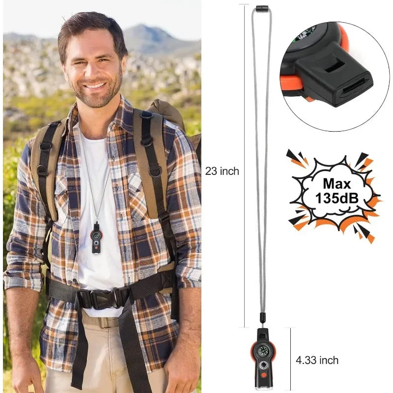 7in1 Emergency Survival Function Whistle Outdoor Multifunctional Survival Whistle with Lanyard C - Automotive LED Light
