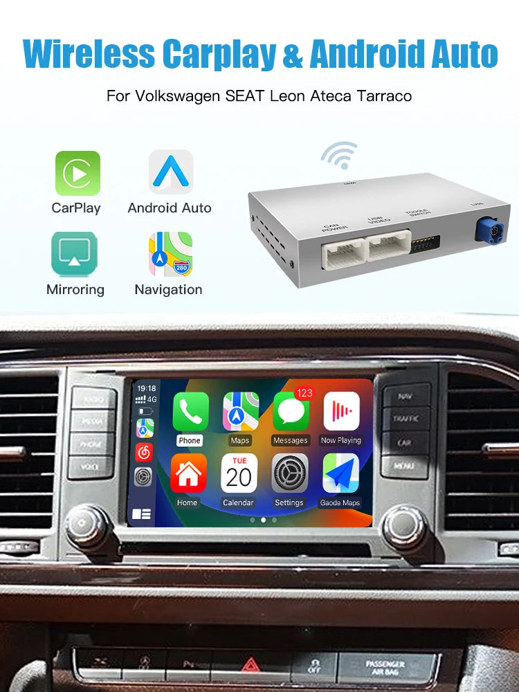 AUTOABC Wireless carplay Android Auto for Volkswagen SEAT Leon passat b8 Airplay mirror Wi | AUTOKITSHOP