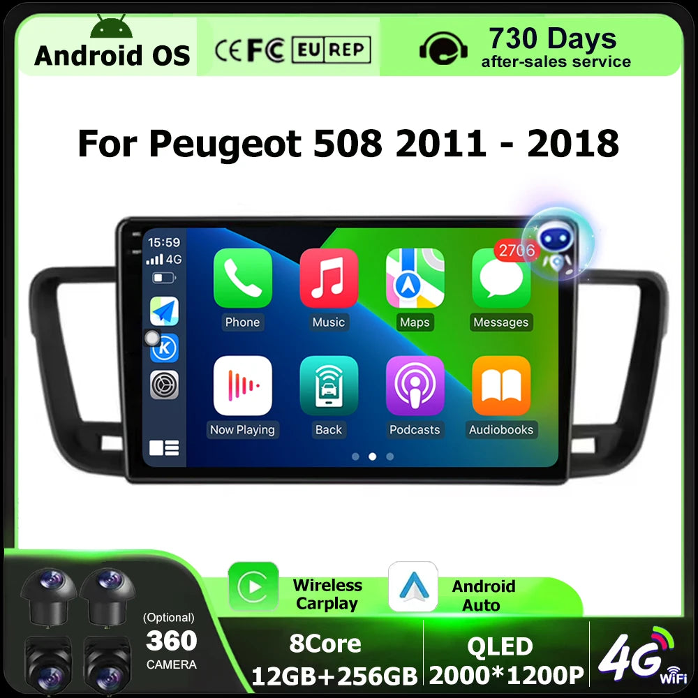 Car Radio Multimedia Video Player GPS Navigation Stereo For Peugeot 508 2011 - 2018 Androi