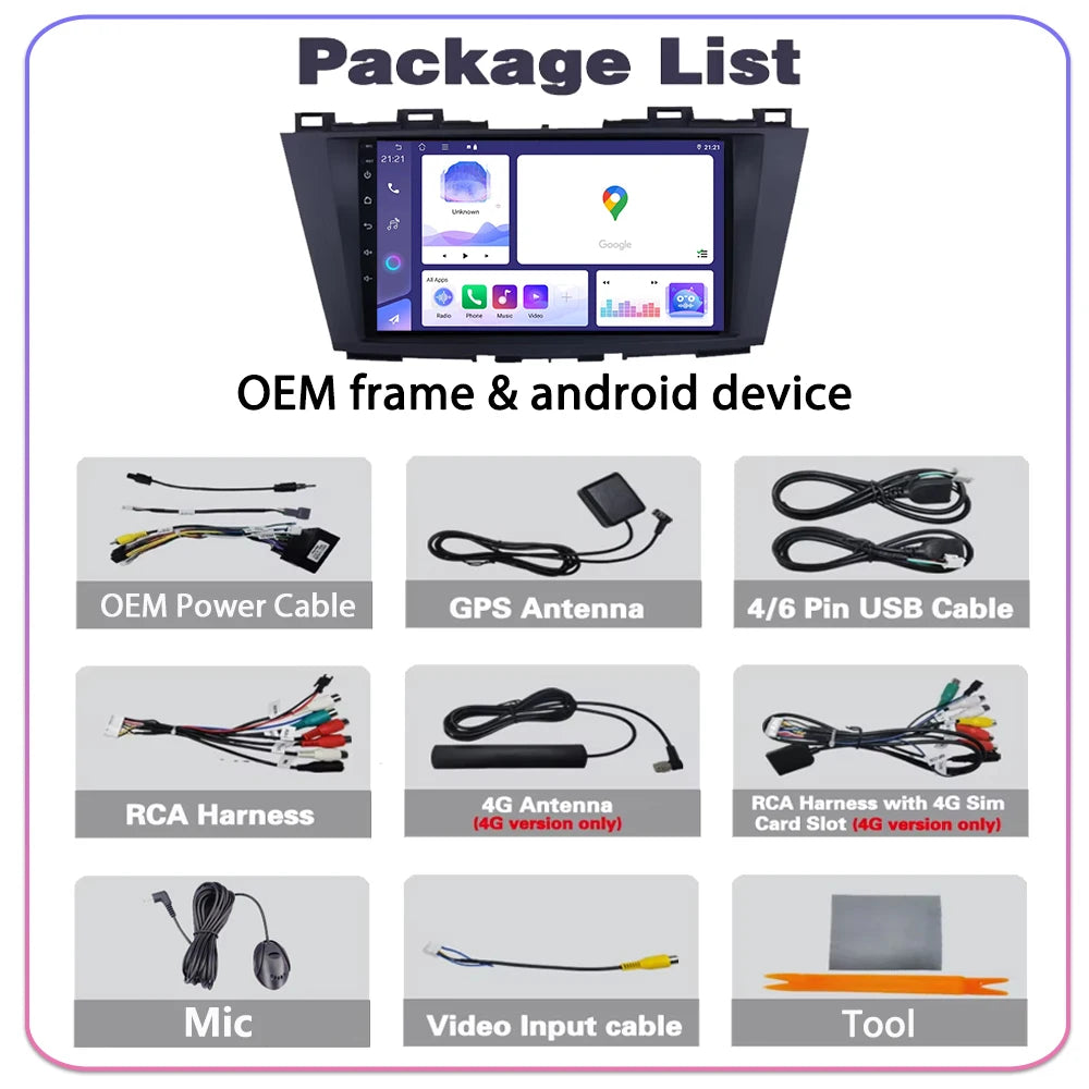 For Mazda 5 CW 2010 2011 - 2015 Android auto Screen Car Stereo Radio Multimedia Video Play