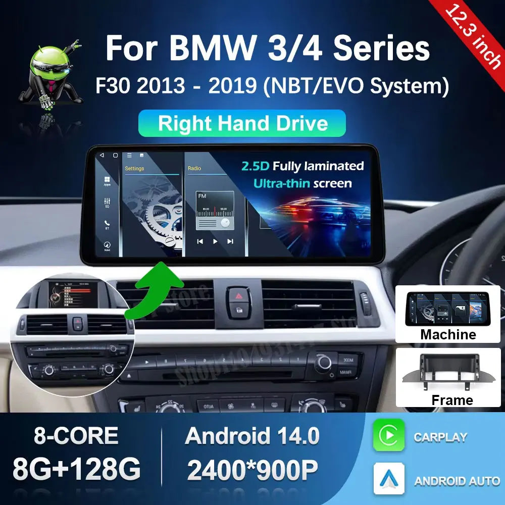 Android 14 Right Hand Drive Car Video Multimedia Player BT 4G NBT EVO System for BMW 3 Ser