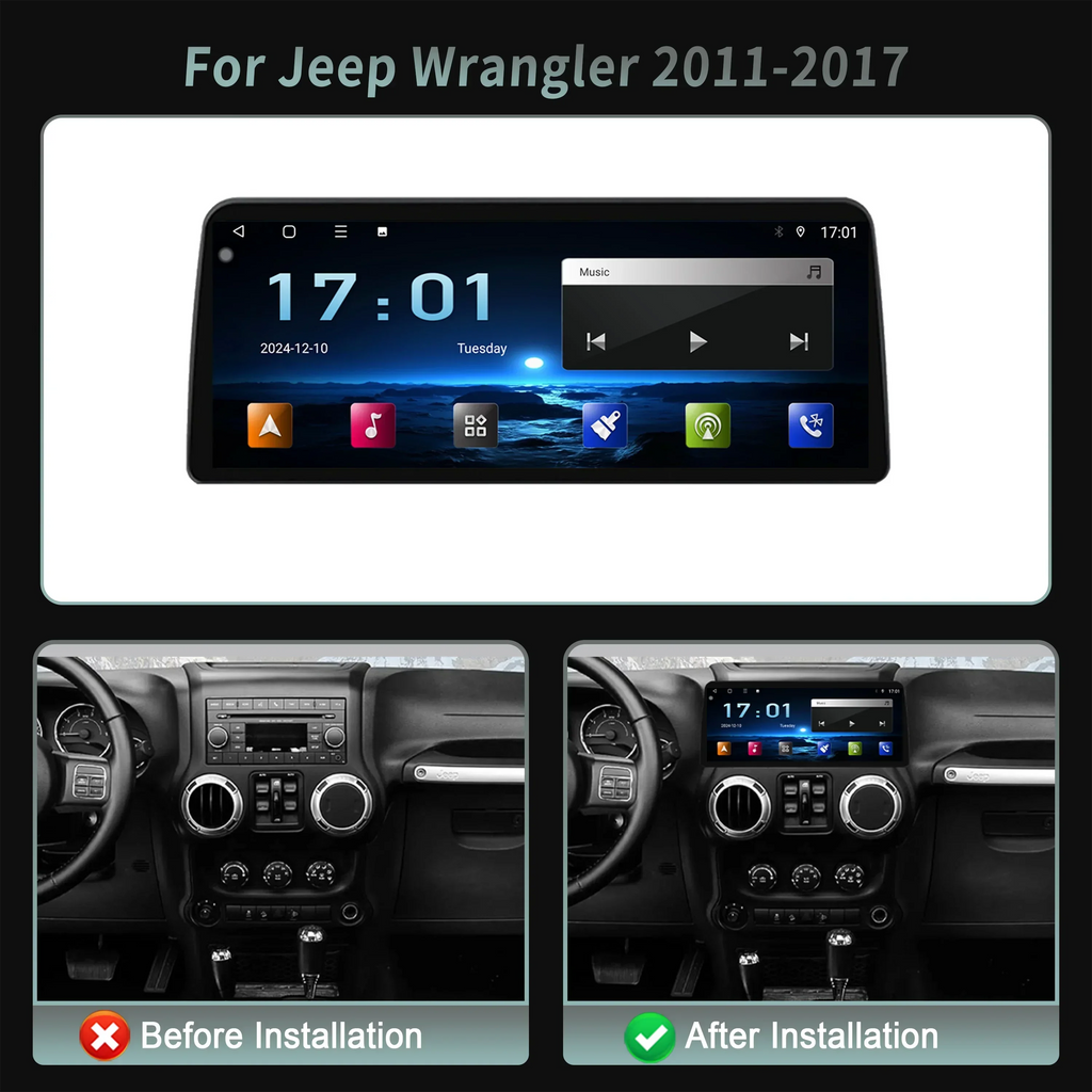 12.3inch Car Radio Stereo For Jeep Wrangler 2011-2017 Android 15 Multimedia Navigation 4G