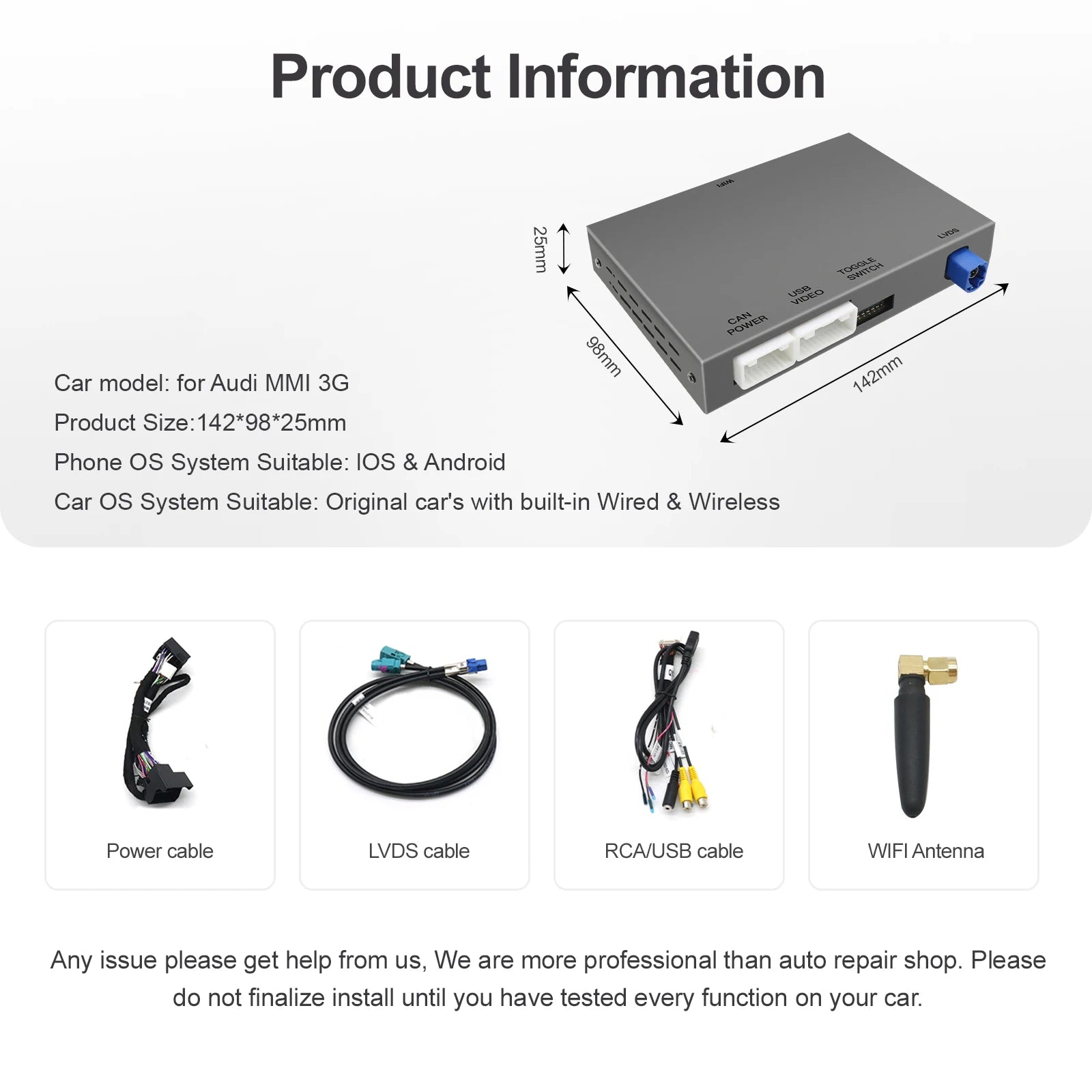 Wireless CarPlay for Audi, automatic Android interface for Audi A3, 8V, Q2, 8P, 2013-2018,