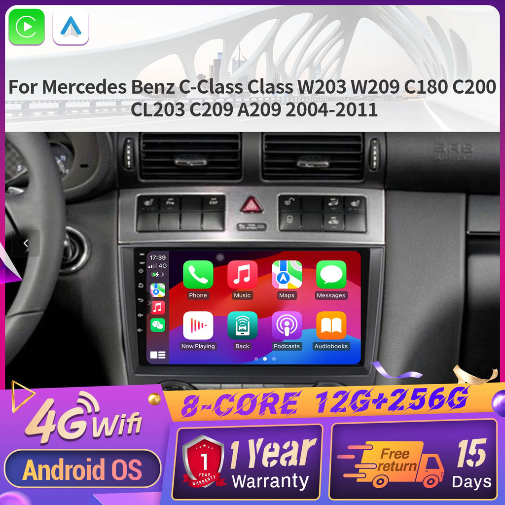 For Mercedes Benz C-Class Class W203 W209 C180 C200 CL203 C209 A209 2004-2011 Android 14 C